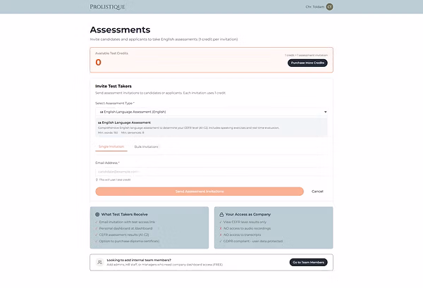 Assessment invitation screenshot